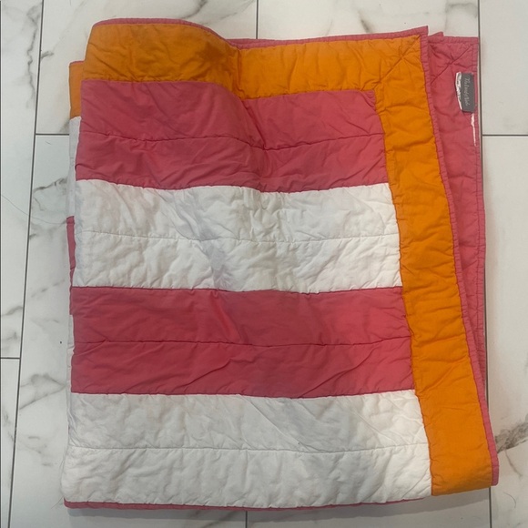 Land Of Nod Striped Pink and Orange Quilt - Picture 1 of 4